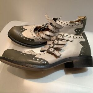 John Fluevog Two-Tone Flats with Buckle Detail